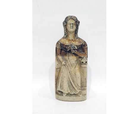 Denby Codnor Park, Bourne Potteries saltglazed stoneware Reform flask, modelled as a figure, possibly Queen Victoria holding 