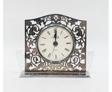 Silver-framed alarm clock with quartz movement, foliate open fretwork design, Birmingham 1996