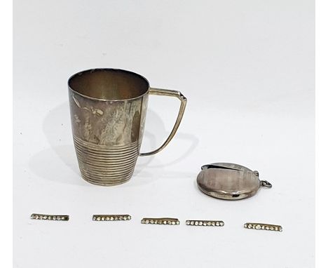 George V silver vesta case of circular disc form, engine-turned, inscribed ‘Todd’, Birmingham assay, 4.5cm diameter and a sma