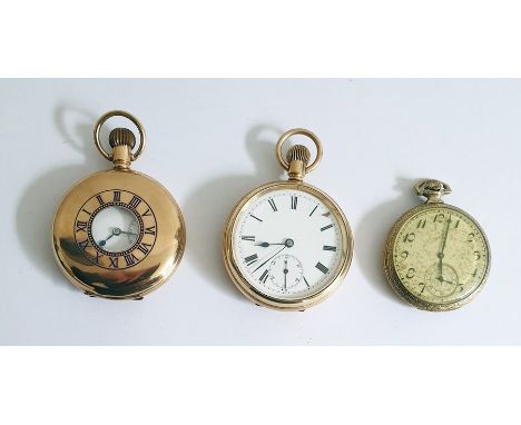 An Elgin Wadsworth gold plated pocket watch 1920's/'30's with a subsidiary second hand dial, face worn, an AWC Company gold p