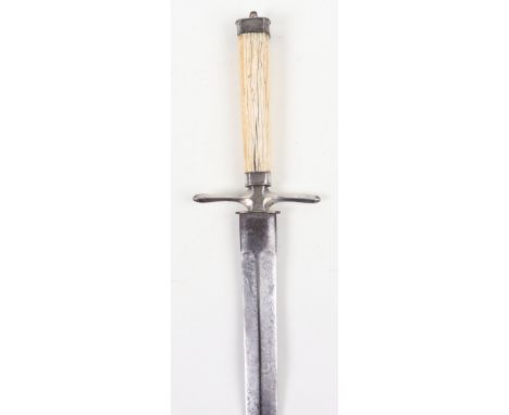 ^ Large Georgian Royal Naval Dirk, silver (not hallmarked) cross guard, ferrule and pommel cap. One piece Ivory grip. 39cms d