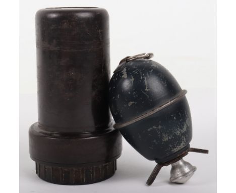 Inert WW2 Style German Model 39 Egg Grenade, dark blue paint finish to the body and aluminium top which is stamped “cuj 44”. 