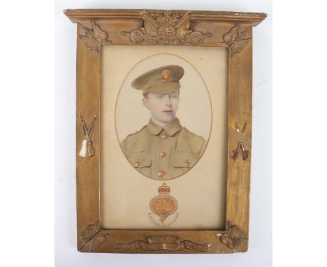 British WW1 Memorial picture Frame &amp; Hand-coloured Photo of Pte. J. Lawson of Whitby, 1st Grenadier Guards, 1914 Kitchene