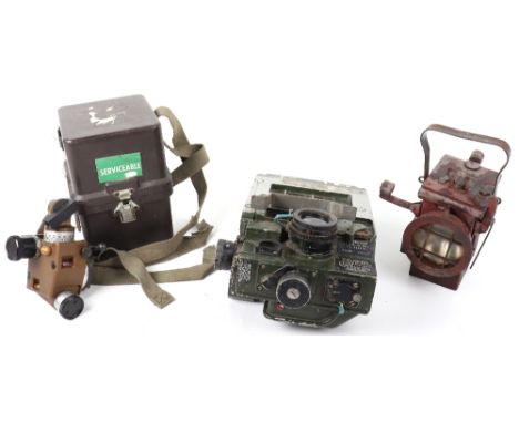 Tank Periscope and Instrument: Heavy tank periscope, army instrument in case and 1943 dated light. 3 items 