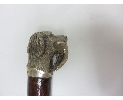 A Walking Stick with modern silver finial of dog with game bird