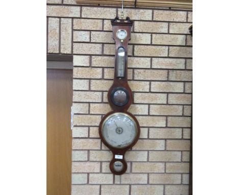 A 19th Century mahogany cased Barometer and Thermometer by D Luvate, Preston with silvered dials, satinwood stringing and swa