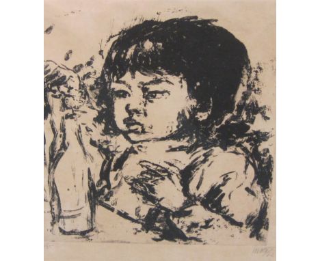 MARY FEDDEN RA. Girl with bottle, signed and numbered, lithograph, 15 1/2 x 13 3/4 in
