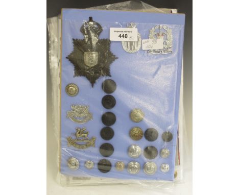 A quantity of Police Badges and Buttons including Herefordshire Constabulary helmet badge, Newport Borough and Glamorgan badg
