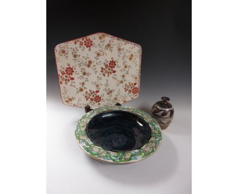 A Ridgway "Persian" pattern Serving Dish of hexagonal form, a lustre shallow Bowl with nymphs around border and a gold lustre