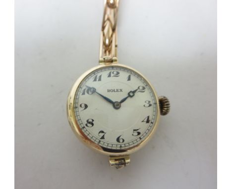A Lady's 1950's 9ct gold Rolex Wristwatch, the signed silvered dial with engine turned centre, breguet numerals and blued ste