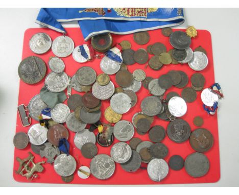 A collection of commemorative medallions, tokens and badges, 18th - 20th century.To include D Lusitania Medal, an odd fellows