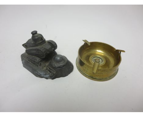 A World War II 25 pound artillery shell souvenir Ashtray fashioned by C V Butler R.H.A punch engraved with his postings and b