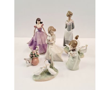 Five figures to include Coalport, Lladro, and Nao.