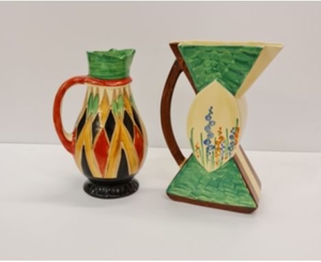 Two Myott pottery water jugs hand painted.