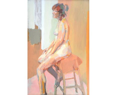 Michael Hutchings (British, 1918-2020), seated nude. Oil on board. Initialled and dated '78. 96 x 64cm.Biography and Provenan