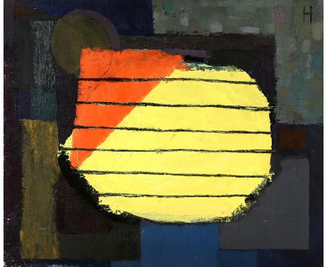 Michael Hutchings (British, 1918-2020), 'Red Can'. Abstract oil on canvas. Signed with initials verso. 51 x 61cm.Biography an