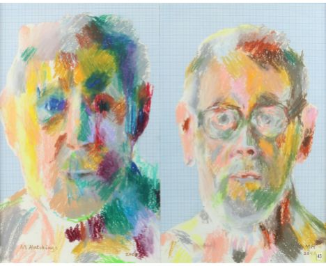 Michael Hutchings (British, 1918-2020), 'Self-Portrait With and Without Glasses'. Pastel collage on paper. Initialled and dat