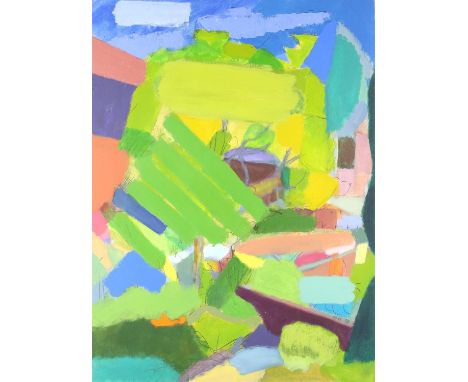 Michael Hutchings (British, 1918 - 2020), summer abstract landscape. Acrylic on canvas. Labelled verso. Initialled and dated 