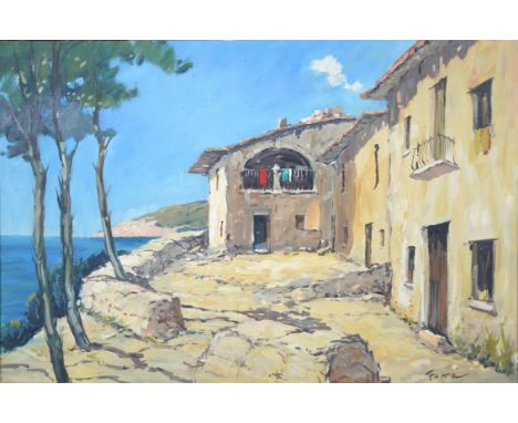 Fara?  Continental cottages on the Coast. Oil on canvas, signed indistinctly lower right. 59 x 85cm. Biography and Provenance