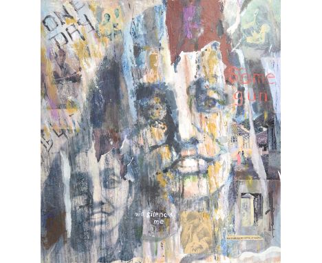 Attributed to Michael Hutchings (British, 1918 - 2020), abstract collage, Indian theme. Oil on board. 60 x 61cm.Biography and