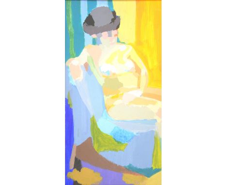 Michael Hutchings (British, 1918-2020), seated figure. Acrylic on paper. Initialled and dated 1980. 40 x 72cm.Biography and P