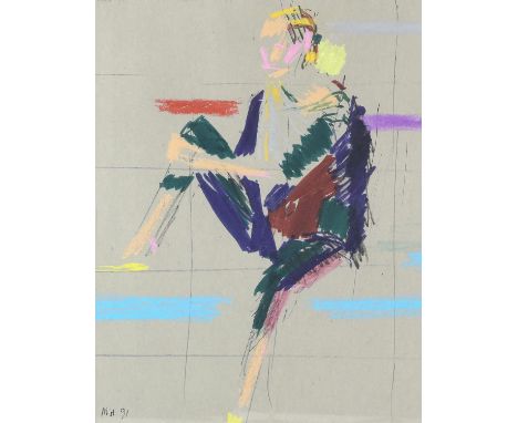 Michael Hutchings (British, 1918-2020), 'Inaction', seated man. Mixed media. Initialled and dated '91. 54 x 44cm. With 'In Th