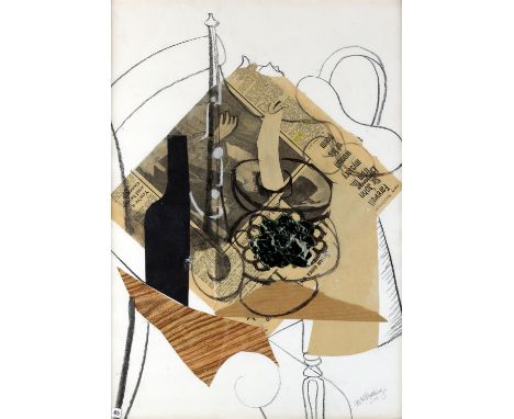 Michael Hutchings (British, 1918 - 2020), 'Candle for Sir John', collage and conte. Signed and dated lower right. 48 x 66cm.B