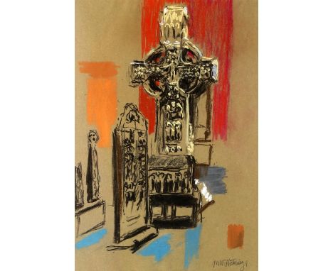 Michael Hutchings (British, 1918-2020), 'Dark Ages', study of a Celtic cross. Pastel. Signed lower right. Labelled verso. 53 