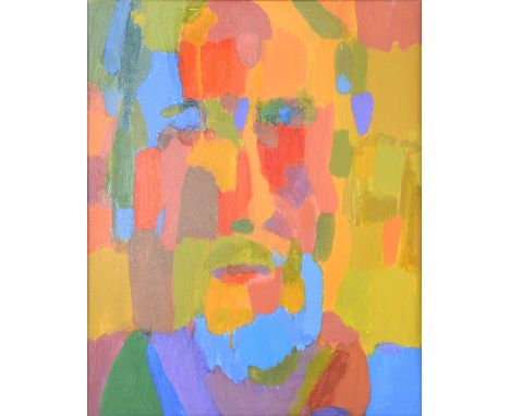 Michael Hutchings (British, 1918-2020), abstract self-portrait (1994). Acrylic on board. Labelled verso. 55 x 45cm.Biography 