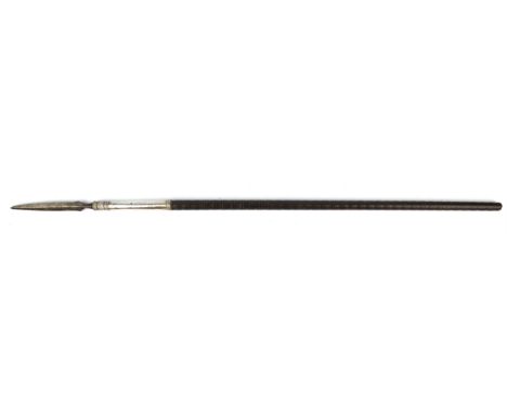 A late 19th/ early 20th century Indonesian, short spear the turned hardwood shaft with silver collar, 20cm blade, blade, tota