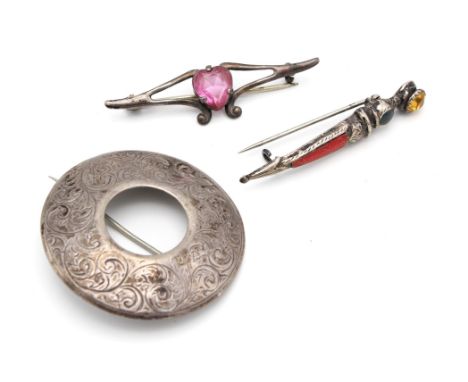 Three Scottish silver Celtic brooches,Condition Report:  See additional images for hallmark/marking