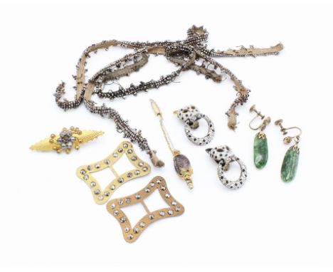 A group of costume jewellery, including a Victorian cut steel and gilt metal brooch measuring 50x17mm, three lengths of cut s