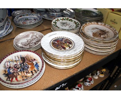 A large collection of commemorative plates, modern, to include Royal Worcester Porcelain, country scenes, by Peter Barnett, 1