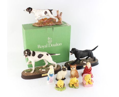 Royal Doulton, the Pointer, a ceramic figure of a dog, with a presentation box, together with a Doulton figure of a dog HN 26