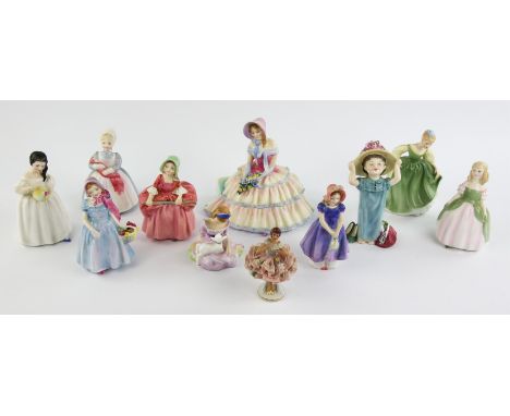 A group of ten Royal Doulton porcelain figures, to include Daydreams, HN1731, Fair Maiden, HN2211, The Rag Doll, HN2142, Bo P