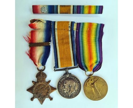 WWI 1914 Star trio of medals, '7595 PTE. G. SNELGROVE DORSET . R.'&nbsp;