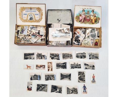 A quantity of loose cigarette cards, a cigar box of cigarette cards, a tin of cards, Churchman, Players, Beatall etc (1 box)&