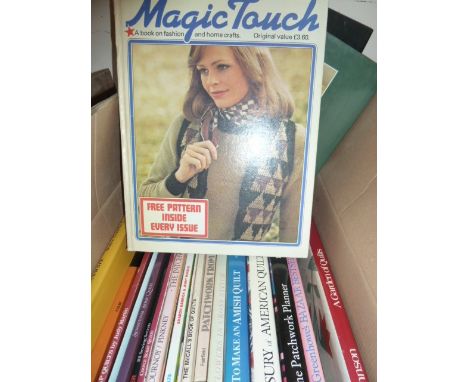 Large collection of books relating to needlework, knitting, embroidery, quilting etc and two vintage Vogue patterns (5 boxes)