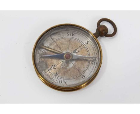 19th century gilt brass pocket compass with engraved silver dial, 3.5cm diameterCondition report: We would be pleased to send