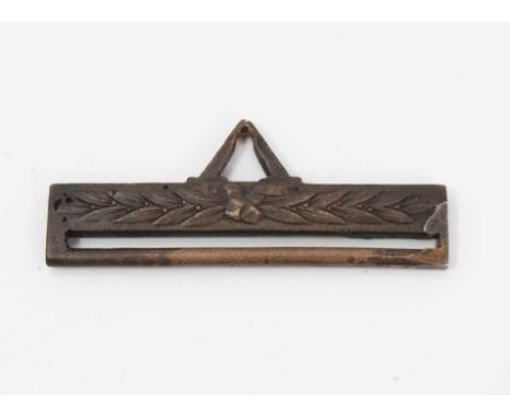 Victorian Victoria Cross bronze suspension bar - possibly original and damaged by fire. Some engraving still visible to rever