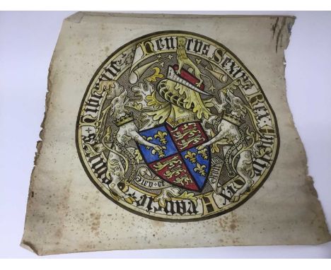 Two late 19th century painted armorials, the first possibly a design for a stained glass window, with Royal coat of arms, sig