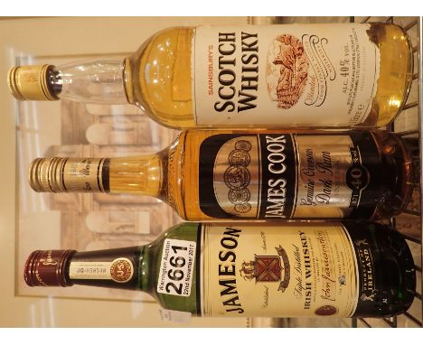 Bottle of Jamesons Irish Whiskey and two bottles of Scotch Whisky and some whisky miniatures