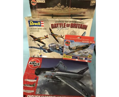 Four boxed Revell / Airfix aeroplane and ship model kits