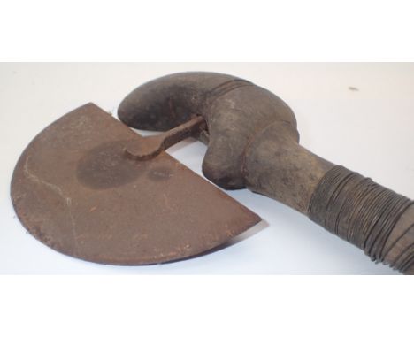 Antique African hand axe with wire bound handle L: 60 cm