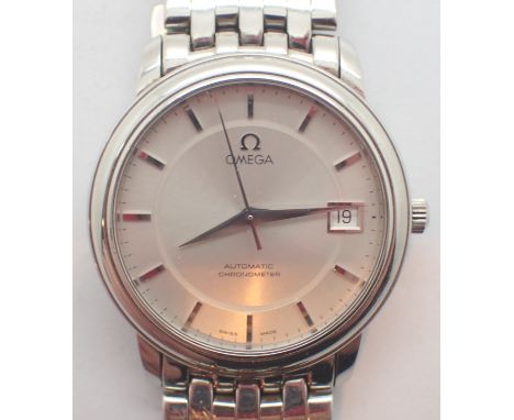 Omega automatic chronometer stainless steel wristwatch on a stainless steel bracelet with papers inner and outer boxes workin