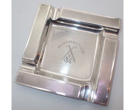 Hallmarked silver ashtray with engine turning assay Birmingham 1957