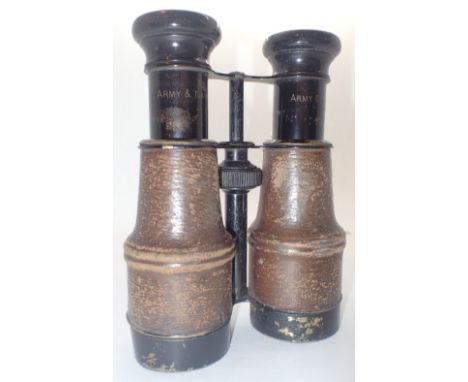Pair of vintage leather cased binoculars stamped Army and Navy