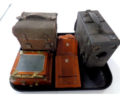 A 19th century mahogany and brass plate camera with carry case together with a further vintage camera  