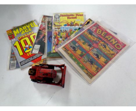 A box containing vintage 20th century comics to include a 1938 Beano, Marvel Comics, Human Torch, Fantastic Four, Guardians o