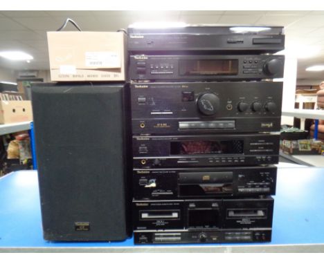 A six piece Technics hifi separates system to include automatic turntable SL-J110R, synthesizer tuner ST-X302L, integrated am